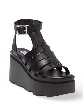 STEVE MADDEN “SAME” SQUARE TOE PLATFORM BLACK STRAPPY GLADIATOR SANDALS NEW! Sz9